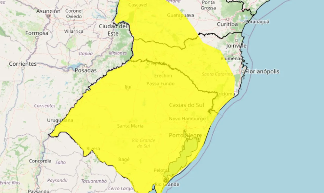 o mapa mostra as &aacute;reas em alerta para queda de temperatura